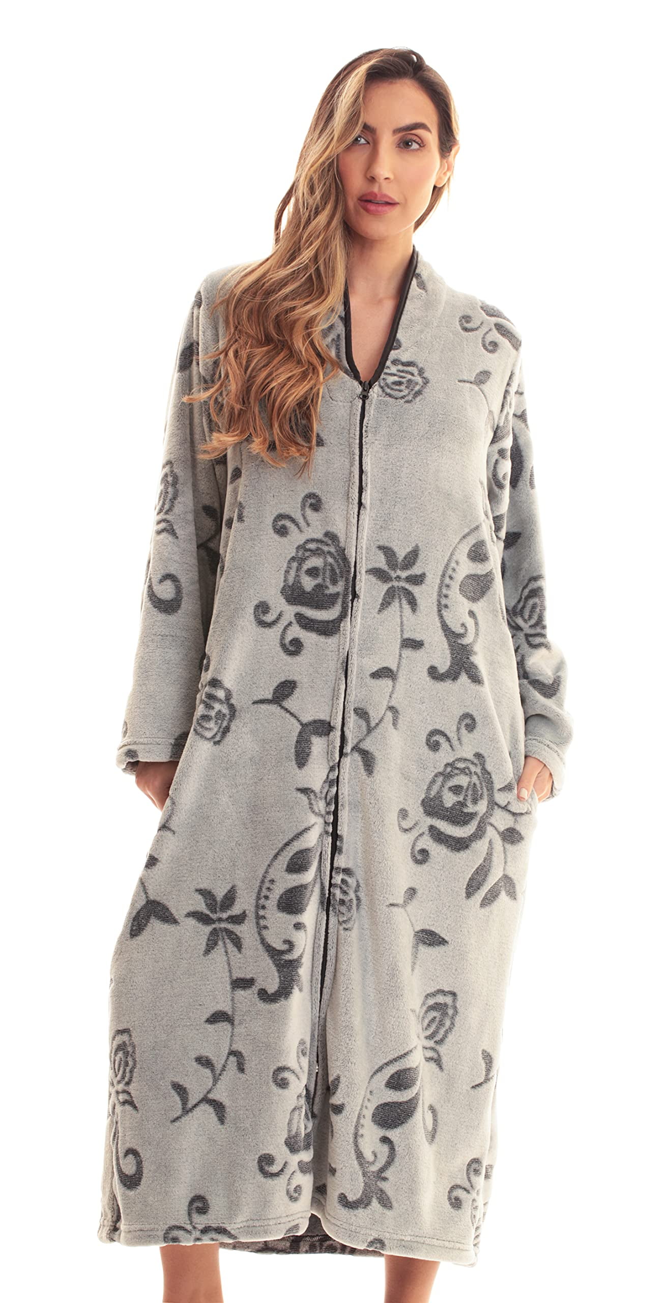 Just Love Plush Zipper Lounger Robe Solid Color Bathrobe for Women with Comfortable Zipper
