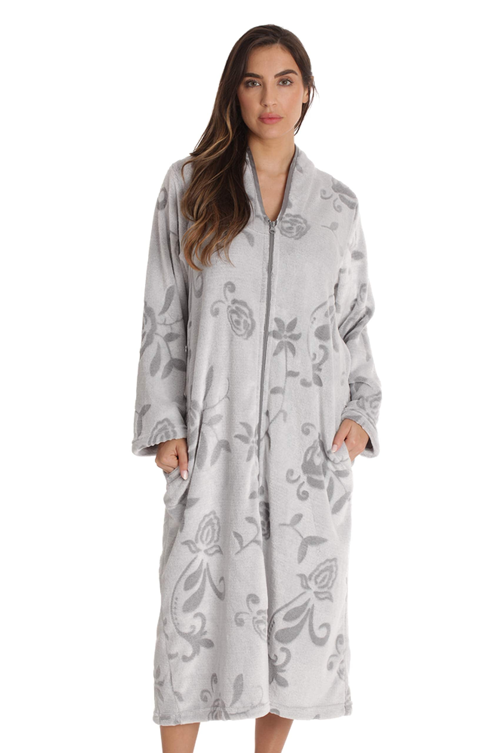 Just Love Plush Zipper Lounger Robe Solid Color Bathrobe for Women