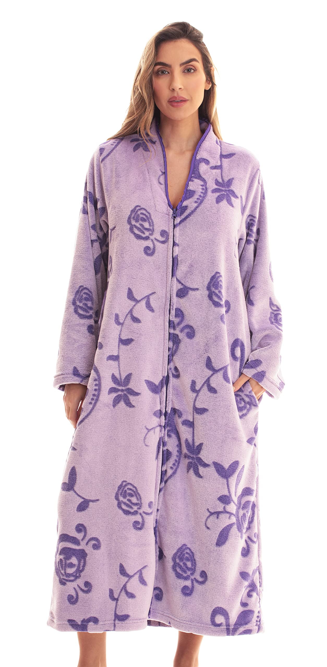 Just Love Plush Zipper Lounger Robe Solid Color Bathrobe for Women