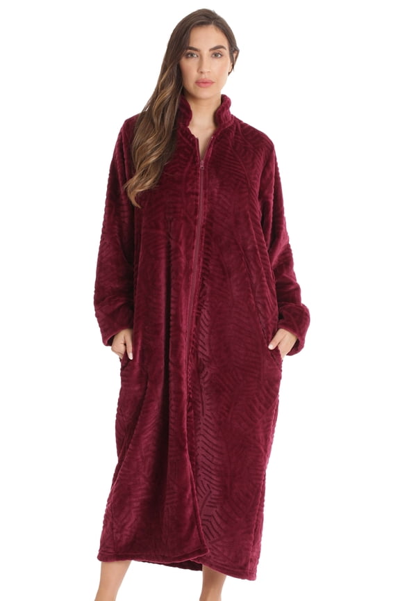 Plush Zipper Lounger Robe (Wine, 1X)
