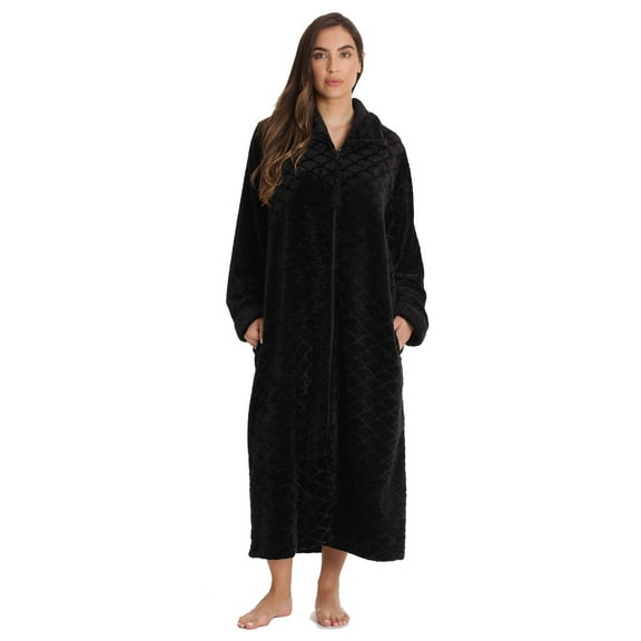 Just Love Plush Zipper Lounger Robe for Women (Black, 3X)