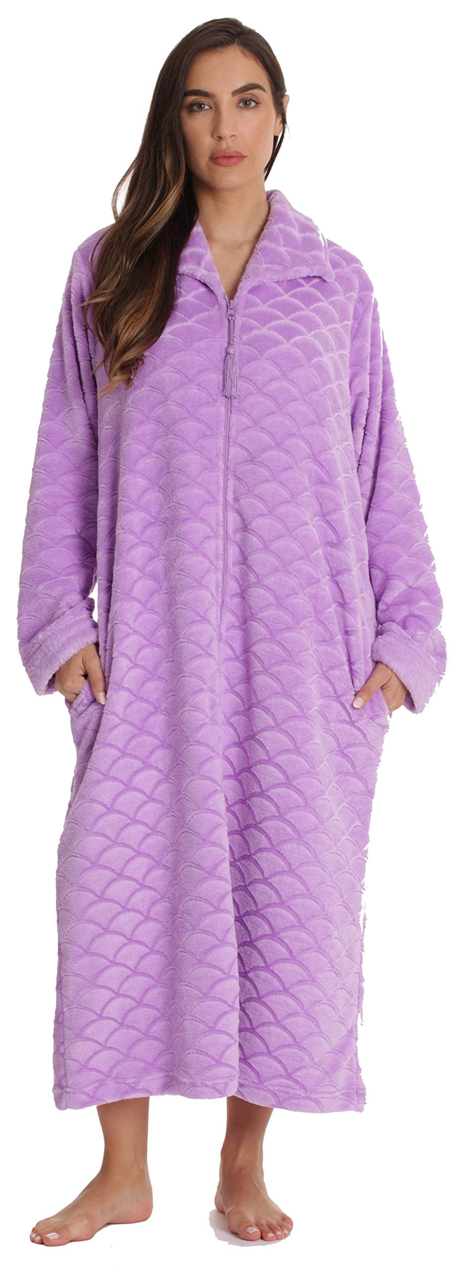 Just Love Plush Zipper Lounger Robe for Women (Lilac, Large)