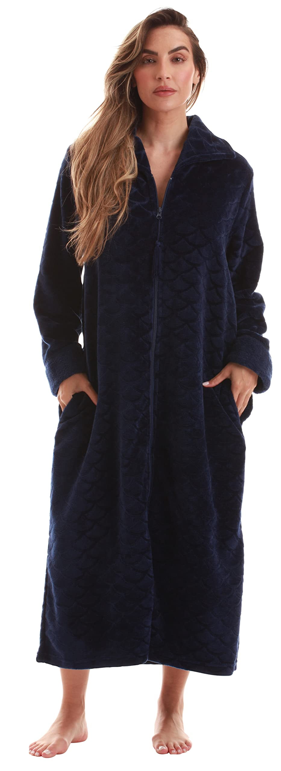 Just Love Plush Zipper Lounger Robe for Women (Navy, 2X)