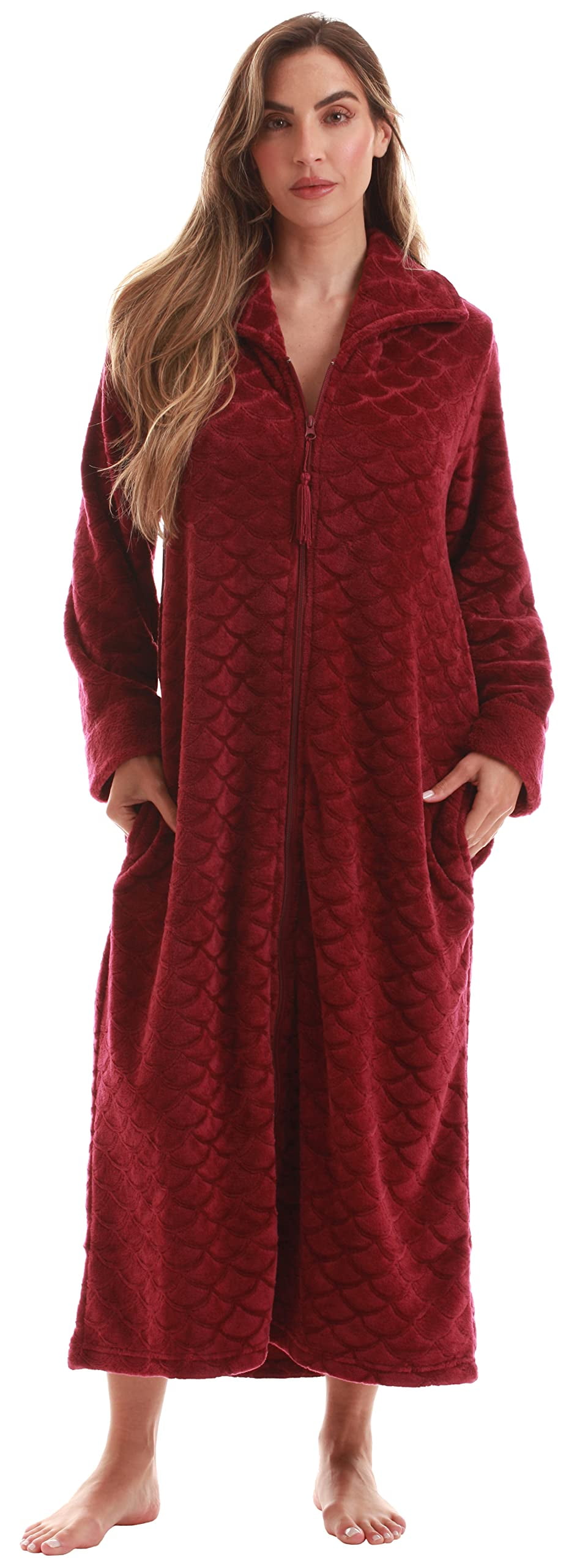 Just Love Plush Zipper Lounger Robe for Women (Wine, 1X)