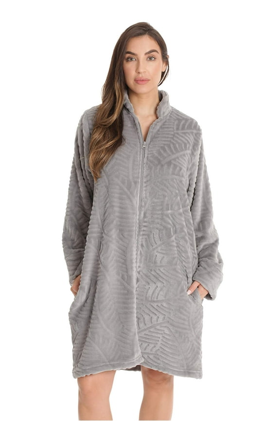 Plush Zipper Lounger Short Robe (Grey, 2X)