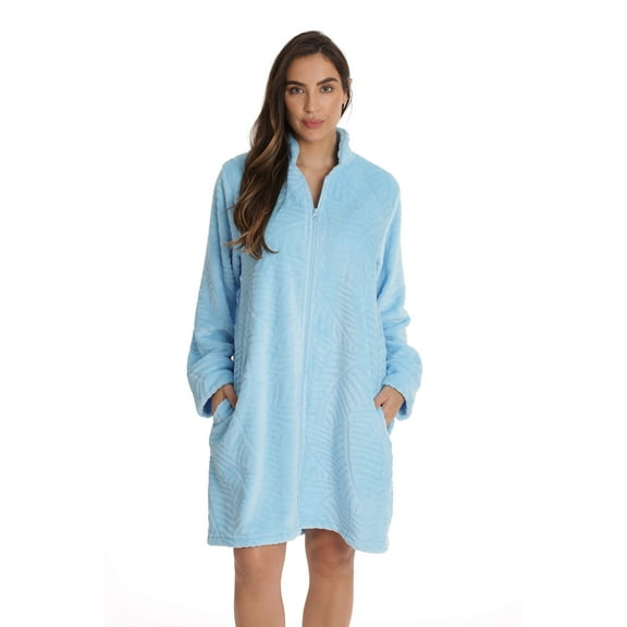 Just Love Plush Zipper Lounger Short Robe (Light Blue, 3X)