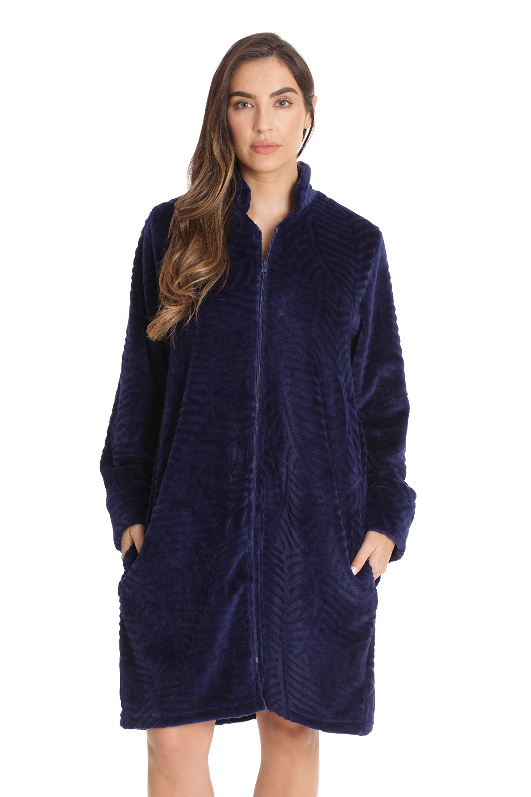 Just Love Plush Zipper Lounger Short Robe (Navy, Medium)