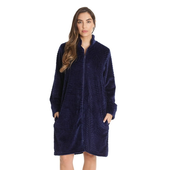 Just Love Plush Zipper Lounger Short Robe (Navy, Medium)