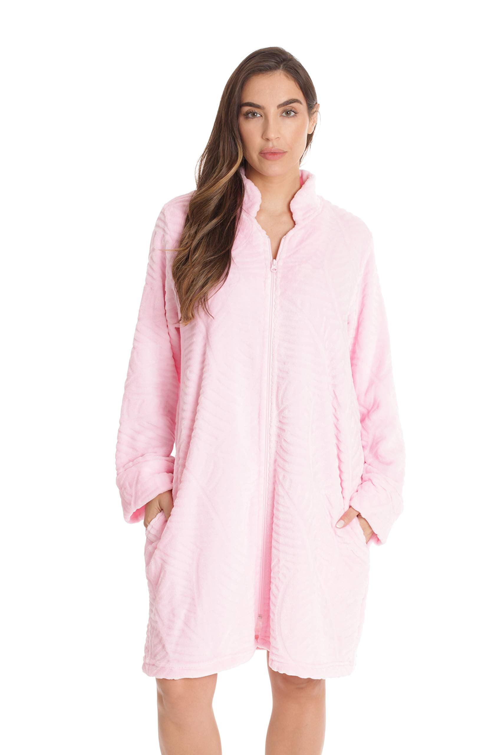 Just Love Plush Zipper Lounger Short Robe (Pink, 3X)