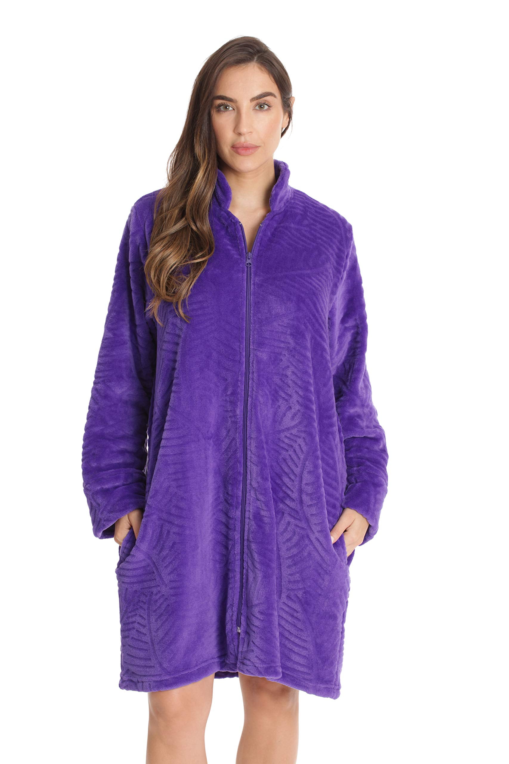 Just Love Plush Zipper Lounger Short Robe (Purple, Large)