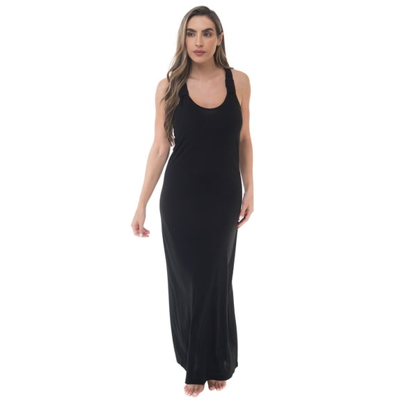 Just Love Racer Back Solid Tank Dress with Bungee (Black Solid Dress, Large)