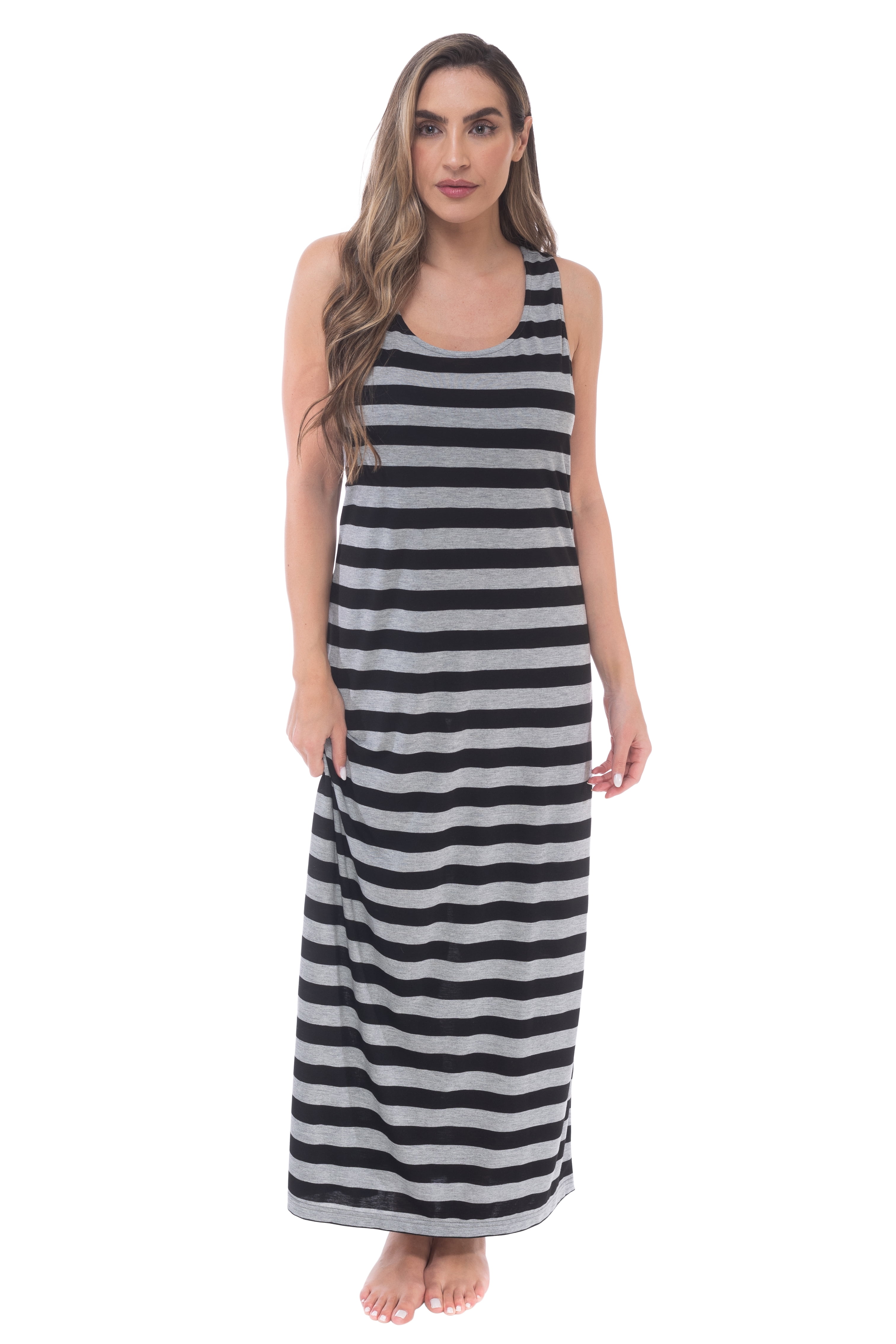 Just Love Racer Back Tank Maxi Dress - Heather Grey Stripe | Casual Summer Long Dress X-Large - View #4