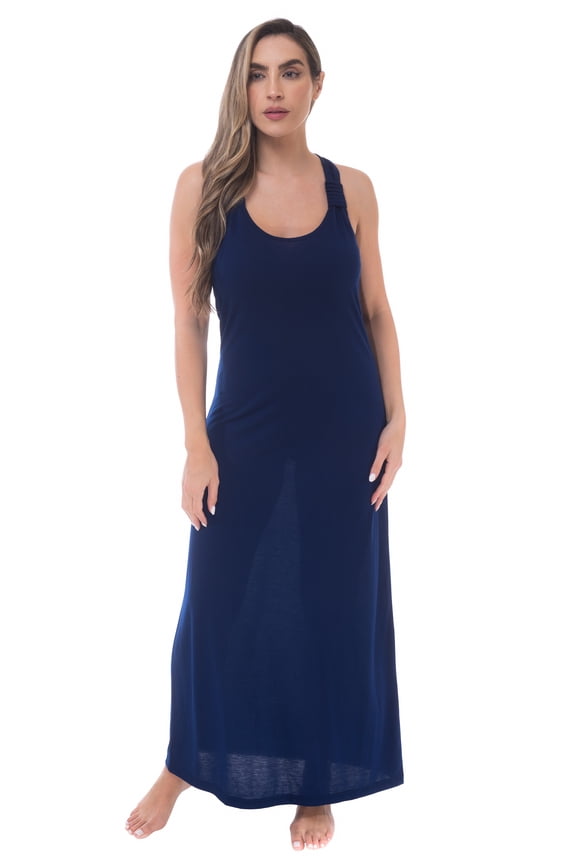 Racer Back Solid Tank Dress with Bungee (Navy Solid Dress, Medium)