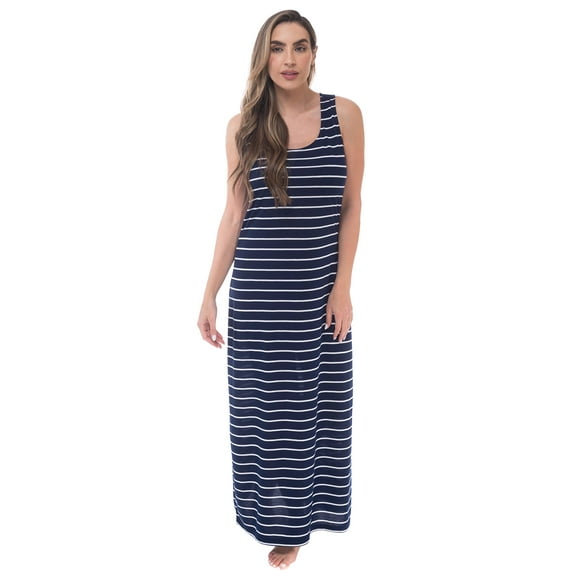 Just Love Racer Back Solid Tank Dress with Bungee (Navy White Pencil Stripe, 1X)