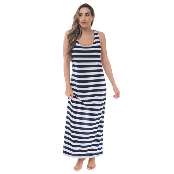 Just Love Racer Back Solid Tank Dress with Bungee (Navy White Stripe, 3X)