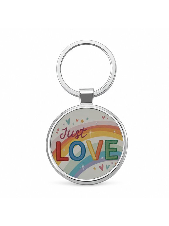 Just Love Rainbow Pride Metal Round Keychain