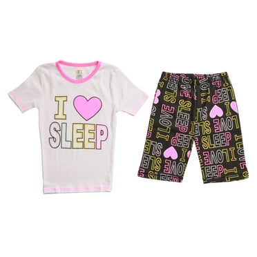 Just Love Short Sleeve Cotton Pajamas Sets for Girls 34646-10617-10-12 (White - I Love Sleep, 6X)