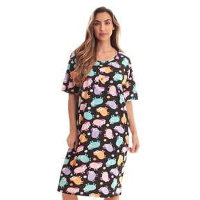 Just Love Short Sleeve Nightgown / Night Shirts Sleep Dress for Women (Black - Pastel Sheep, 2X)