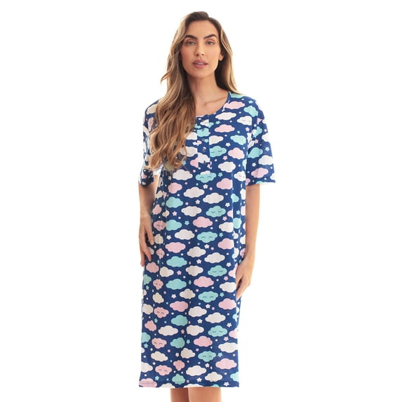 Just Love Short Sleeve Nightgown / Night Shirts Sleep Dress for Women (Blue - Sleepy Cloud, Small)