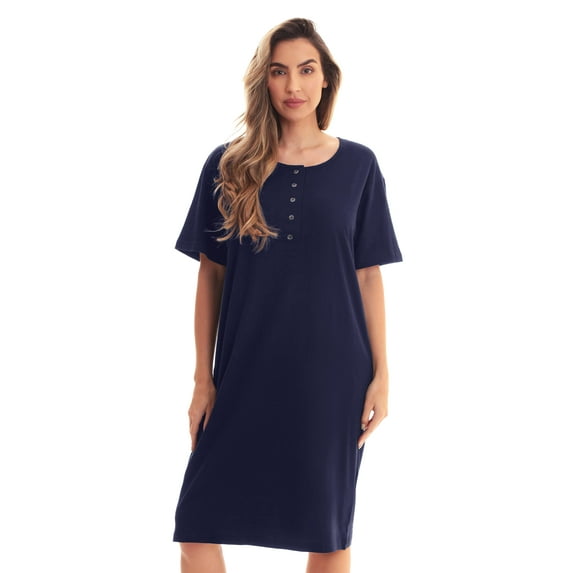 Just Love Short Sleeve Nightgown / Night Shirts Sleep Dress for Women (Solid Navy, Large)