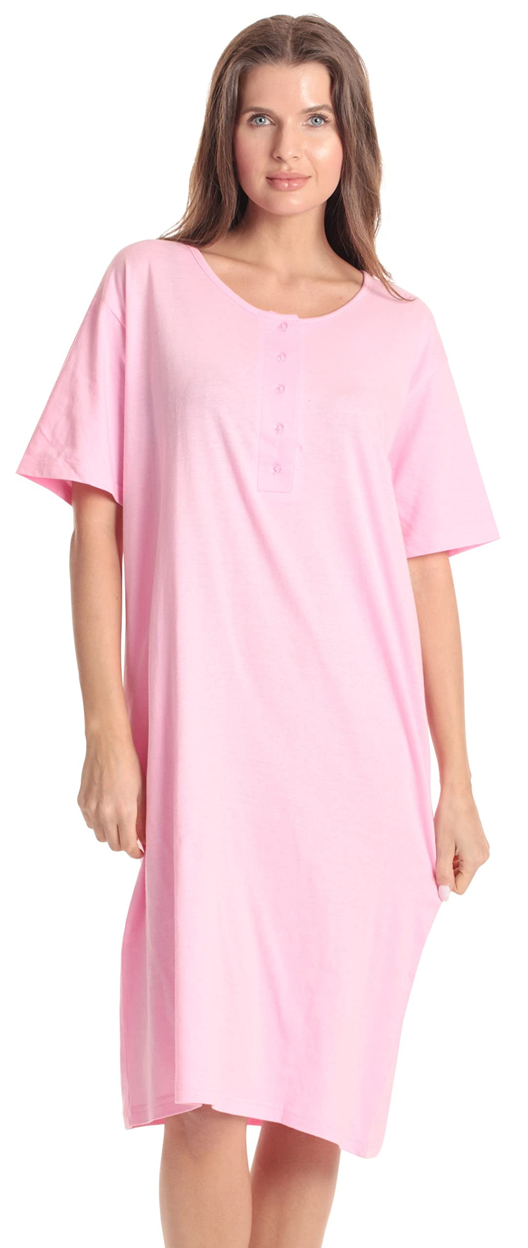 Just Love Short Sleeve Nightgown Night Shirts Sleep Dress for Women Solid Pink 1X Plus