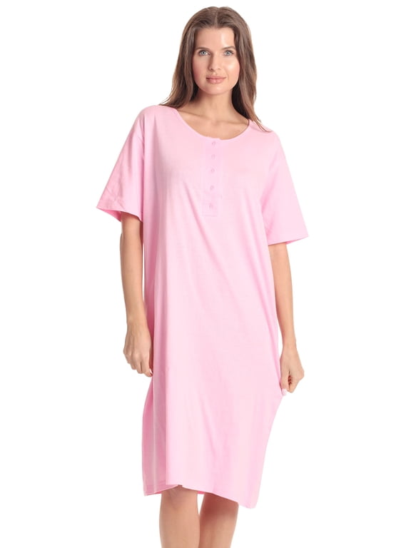 Short Sleeve Nightgown / Night Shirts Sleep Dress for Women (Solid Pink, 2X Plus)