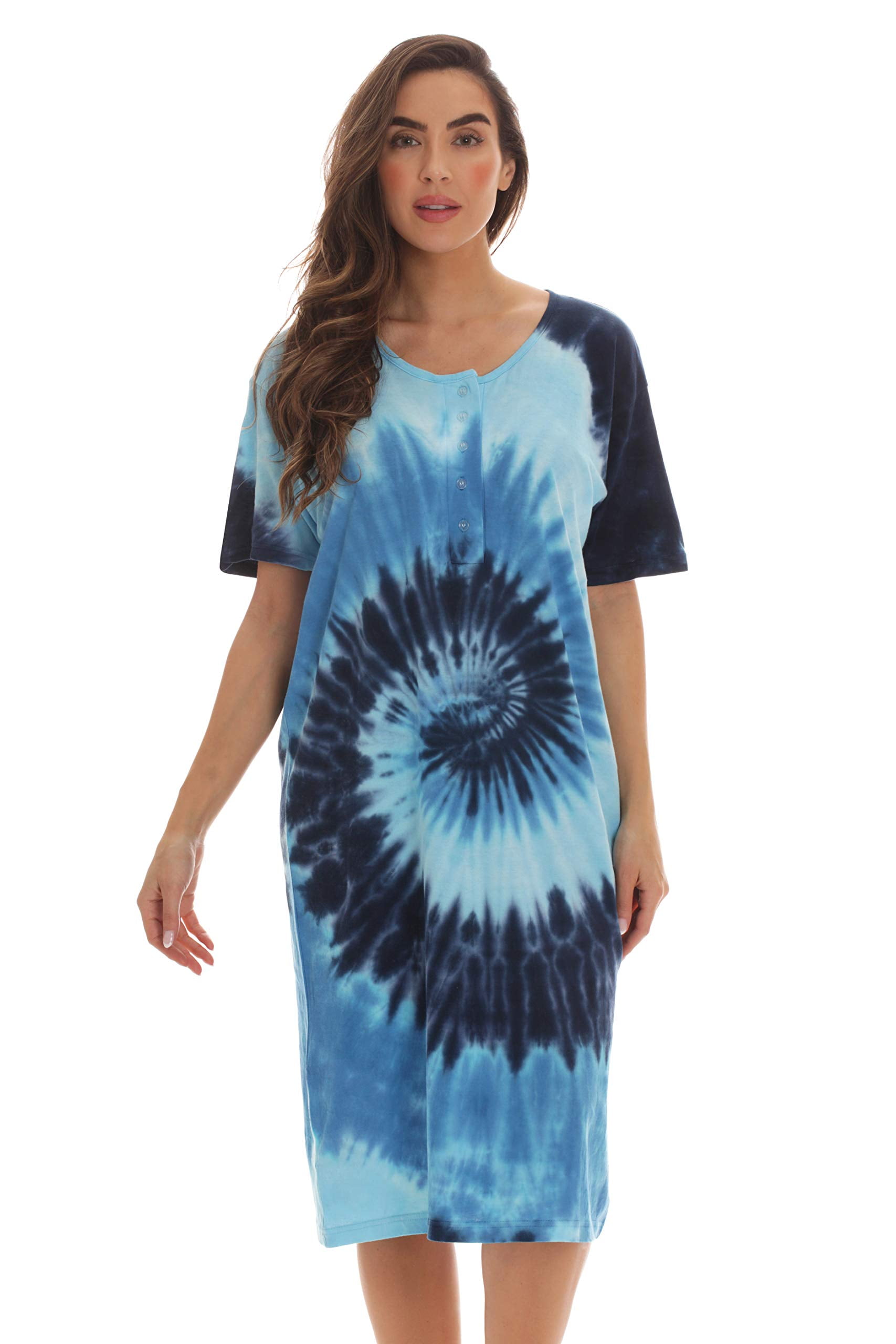 Just Love Short Sleeve Nightgown / Night Shirts Sleep Dress for Women (Tie Dye Blue Swirl, 3X)
