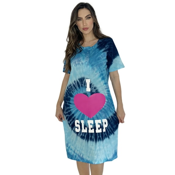 Just Love Short Sleeve Nightgown / Night Shirts Sleep Dress for Women (Tie Dye Blue Swirl Screen, 2X)