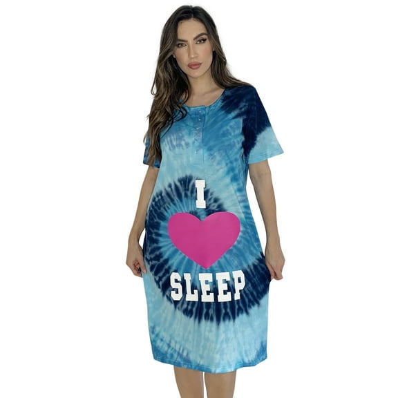 Just Love Short Sleeve Nightgown / Night Shirts Sleep Dress for Women (Tie Dye Blue Swirl Screen, Small)