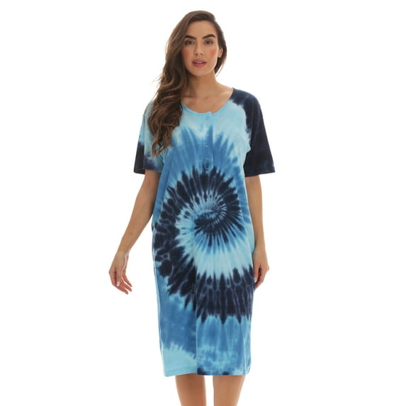 Just Love Short Sleeve Nightgown / Night Shirts Sleep Dress for Women (Tie Dye Blue Swirl, Small)
