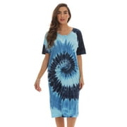 Just Love Short Sleeve Nightgown / Night Shirts Sleep Dress for Women (Tie Dye Blue Swirl, X-Large)