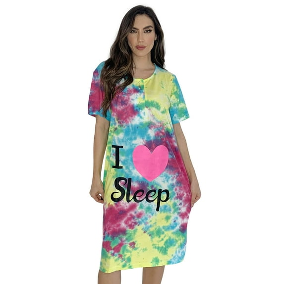 Just Love Short Sleeve Nightgown / Night Shirts Sleep Dress for Women (Tie Dye Bright Spotty, 3X)