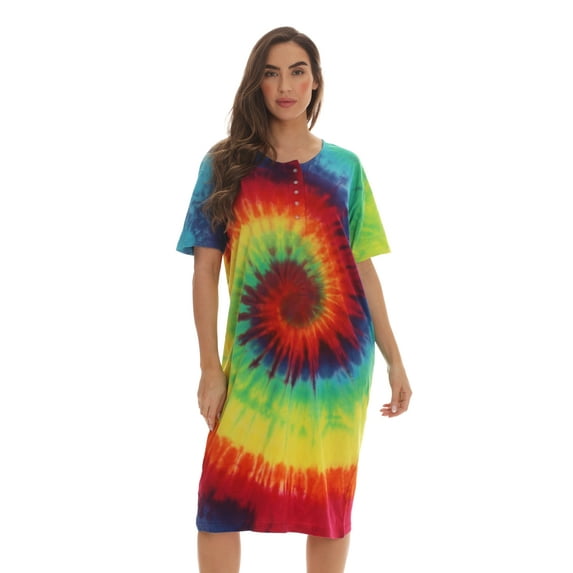 Just Love Short Sleeve Nightgown / Night Shirts Sleep Dress for Women (Tie Dye Bright Swirl, Large)