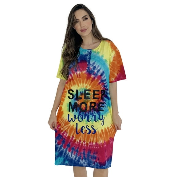 Just Love Short Sleeve Nightgown / Night Shirts Sleep Dress for Women (Tie Dye Bright Swirl Screen, X-Large)