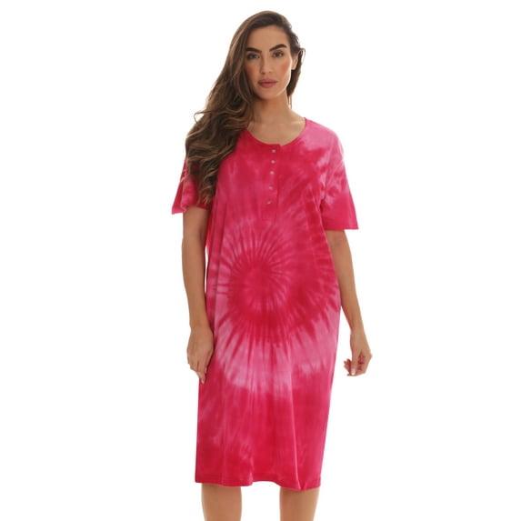 Just Love Short Sleeve Nightgown / Night Shirts Sleep Dress for Women (Tie Dye Fuchsia Swirl, Large)