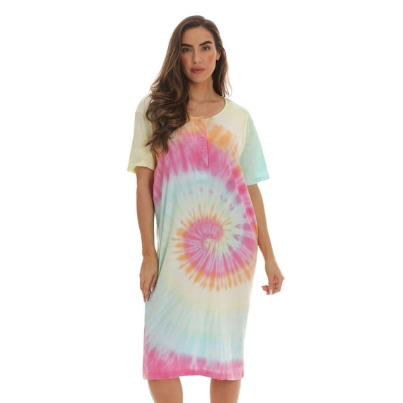 Just Love Short Sleeve Nightgown / Night Shirts Sleep Dress for Women (Tie Dye Pastel Swirl, 3X)