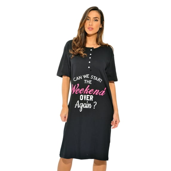 Just Love Short Sleeve Nightgown Oversized Screen Print Sleep Dress for Women (Black - Can We Start Over?, 3X)