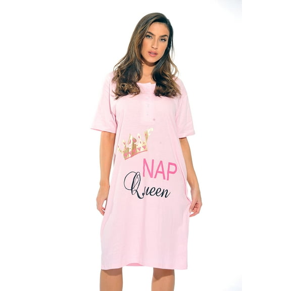 Just Love Short Sleeve Nightgown Oversized Screen Print Sleep Dress for Women (Light Pink - Nap Queen, 2X)
