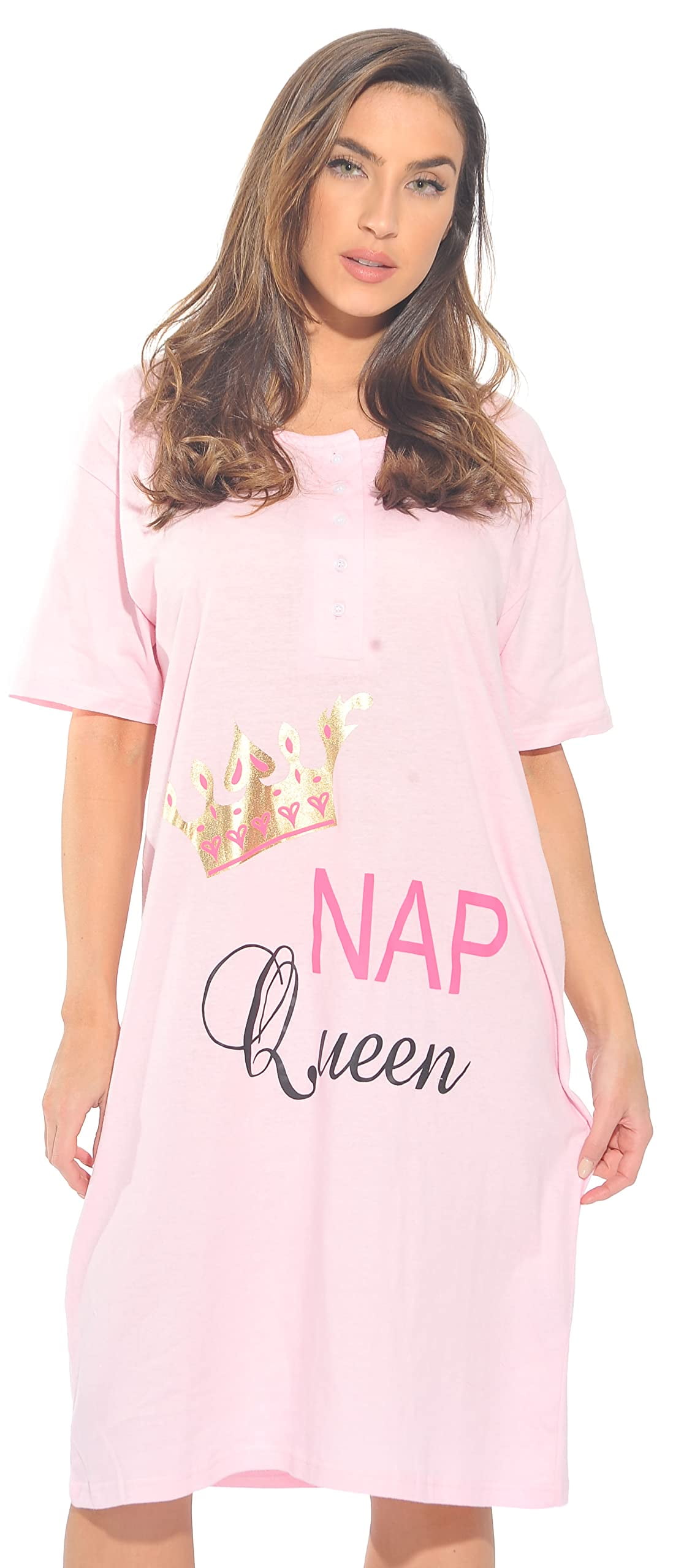 Just Love Short Sleeve Nightgown Oversized Screen Print Sleep Dress for Women Light Pink Nap Queen 3X