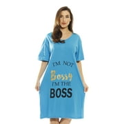 Just Love Short Sleeve Nightgown Oversized Screen Print Sleep Dress for Women (Turquoise - I'm The Boss, 3X)