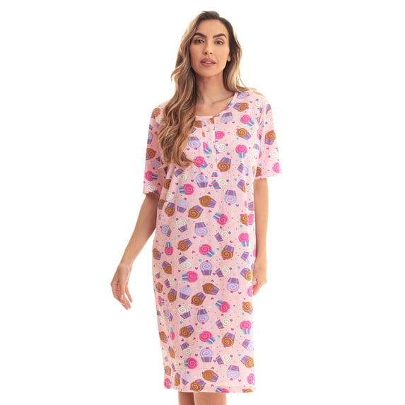 Just Love Short Sleeve Nightgown Sleep Dress for Women (1X, Pink - Cupcake Pop)