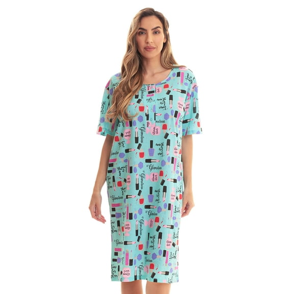 Just Love Short Sleeve Nightgown Sleep Dress for Women (3X, Aqua - Glam It Up)
