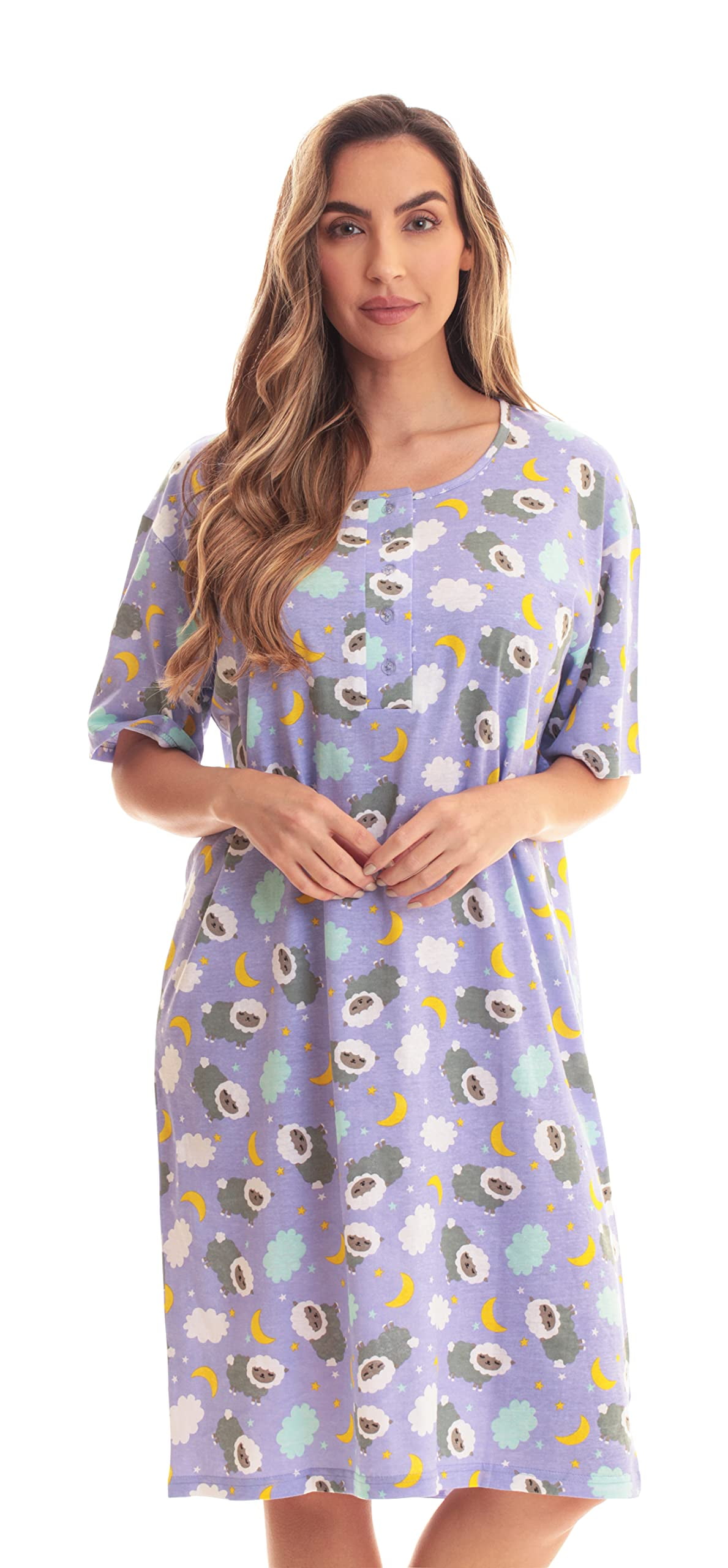 Just Love Short Sleeve Nightgown Sleep Dress for Women (3X, Lilac - Sheep Celestial)