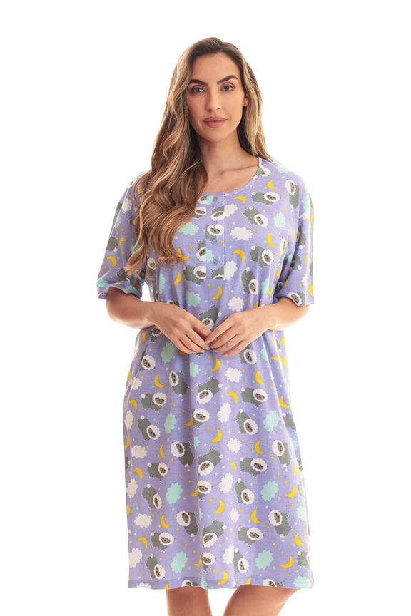 Short Sleeve Nightgown Sleep Dress for Women (3X, Lilac - Sheep Celestial)