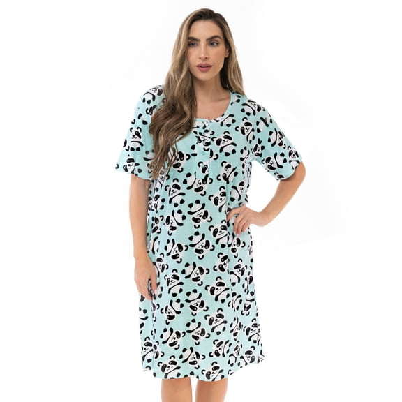 Just Love Short Sleeve Nightgown Sleep Dress for Women (3X, Tossed Pandas Aqua)