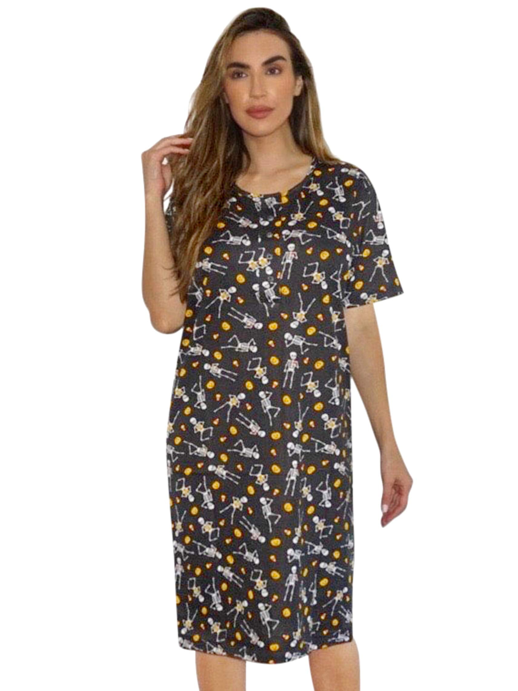 Just Love Short Sleeve Nightgown Sleep Dress For Women 4360 10018 Gry 1x Black Skeleton 