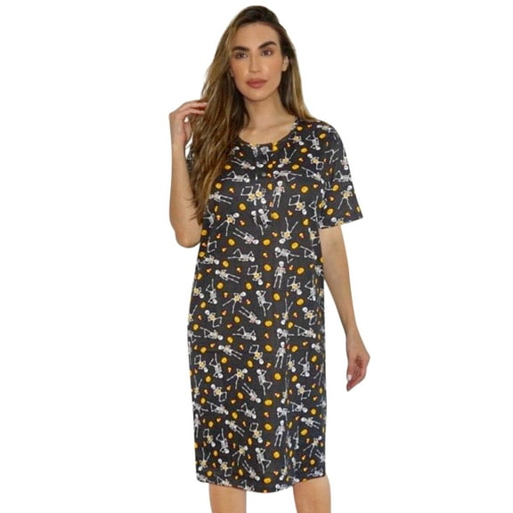 Just Love Short Sleeve Nightgown Sleep Dress for Women 4360-10018-GRY-1X (Black - Skeleton Pumpkin, Medium)