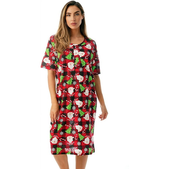 Just Love Short Sleeve Nightgown Sleep Dress for Women (Black - Buffalo Plaid Christmas, Large)