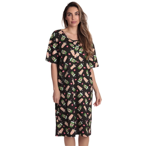 Just Love Short Sleeve Nightgown Sleep Dress for Women (Black - Coffee Craze, Small)