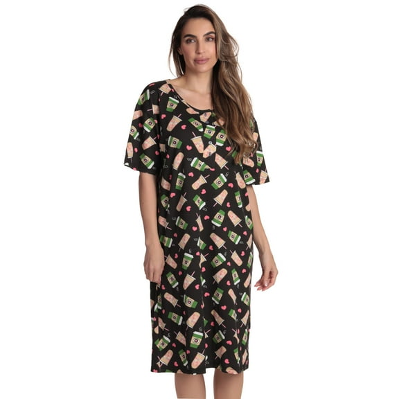 Just Love Short Sleeve Nightgown Sleep Dress for Women (Black - Coffee Craze, Small)